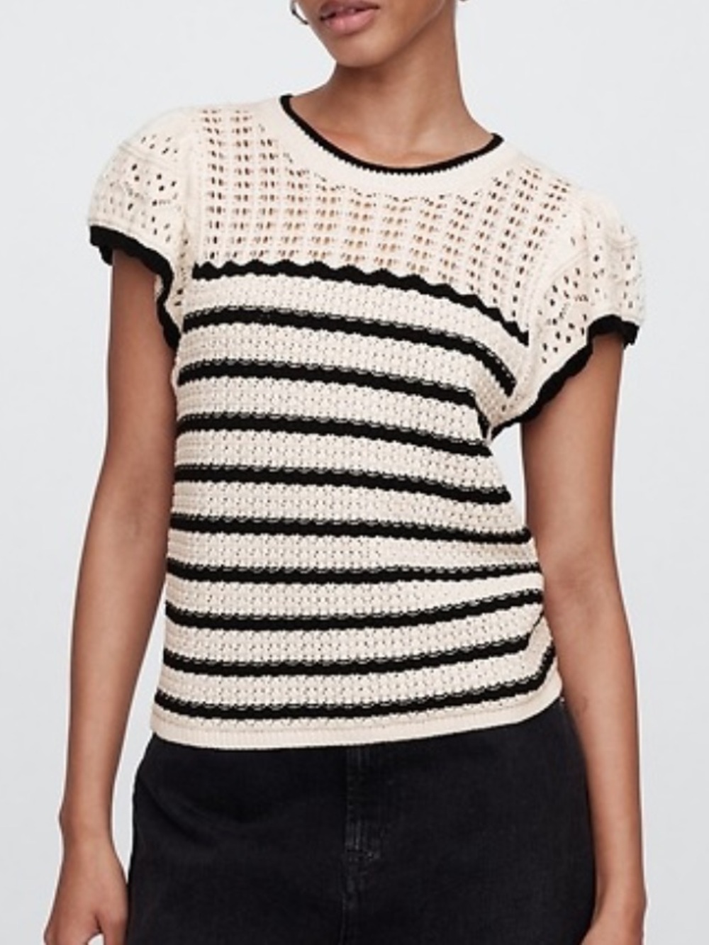 GAP Mixed Stitch Cream and Black Striped Crochet sweater top
Medium